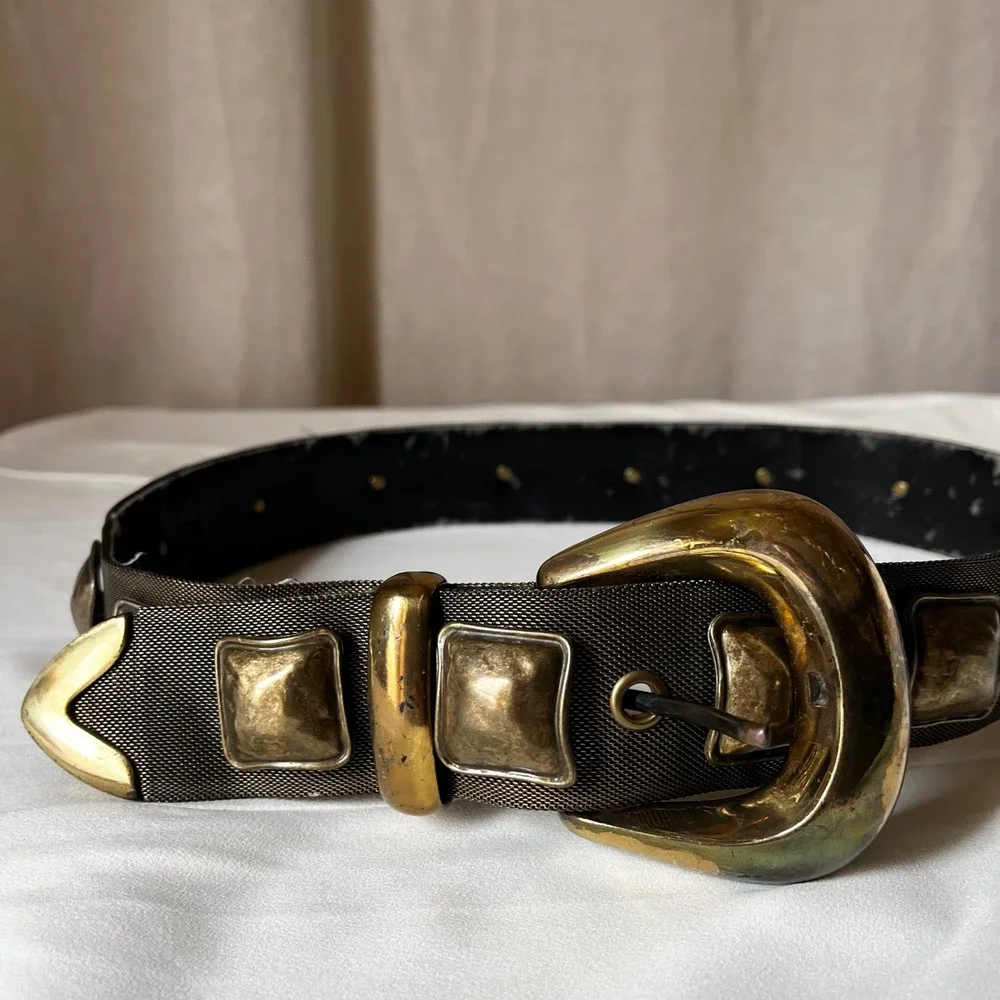 Nanni Milano 80/32 Studded Mesh Leather Belt Italy 1.5
